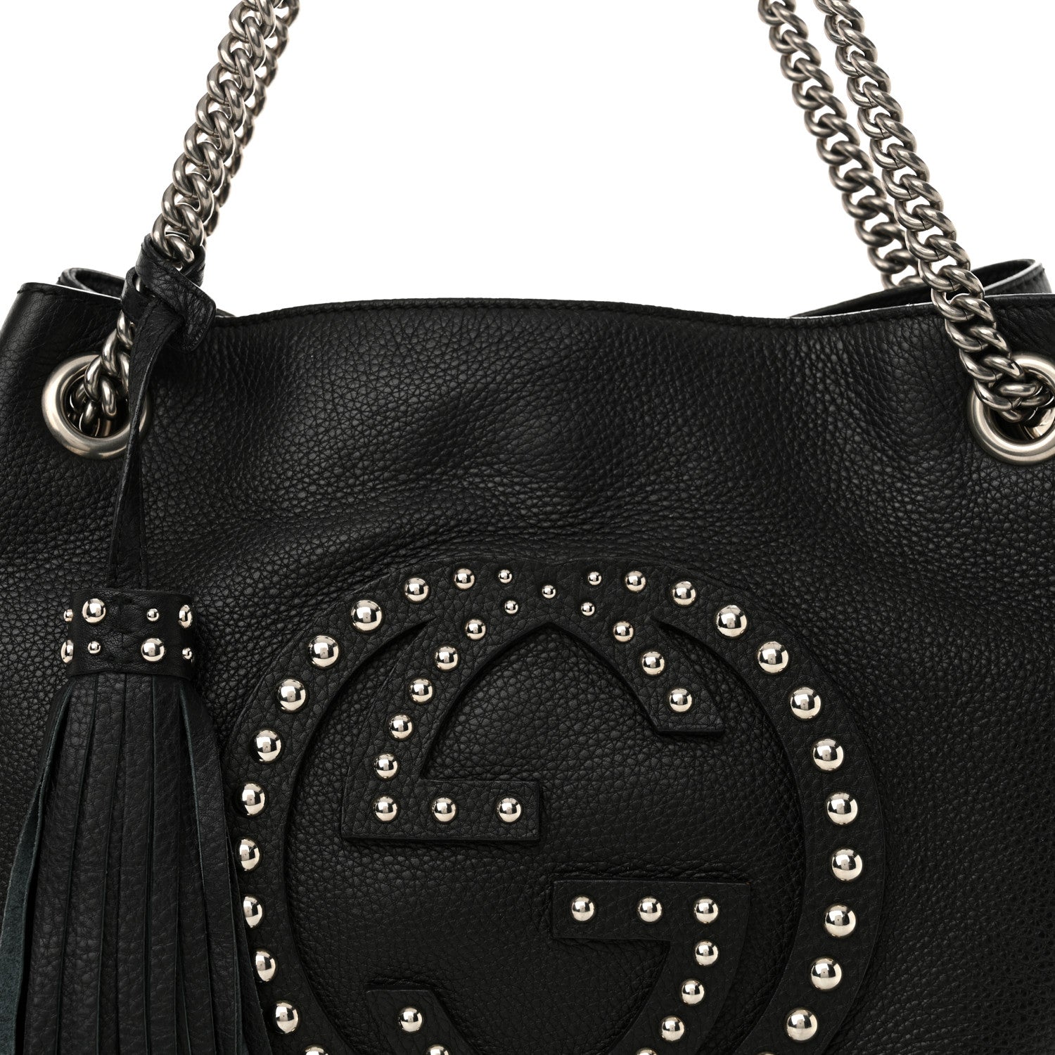 Gucci Pebbled Calfskin Studded Medium Soho Chain Shoulder Bag Black 8 of 12