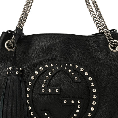 Gucci Pebbled Calfskin Studded Medium Soho Chain Shoulder Bag Black 8 of 12
