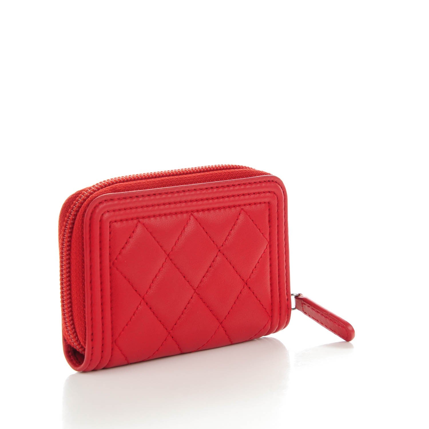 Chanel Lambskin Quilted Boy Zip Around Coin Purse Wallet Red 3 of 7