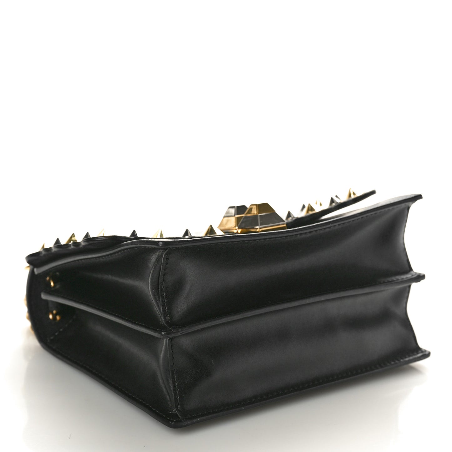 Vitello Liberty Metal Scalloped Multi Studded Small Kan I Shoulder Bag Black