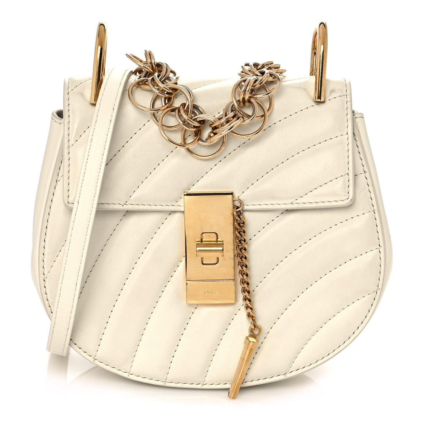 Calfskin Quilted Drew Bijou Shoulder Bag Natural White