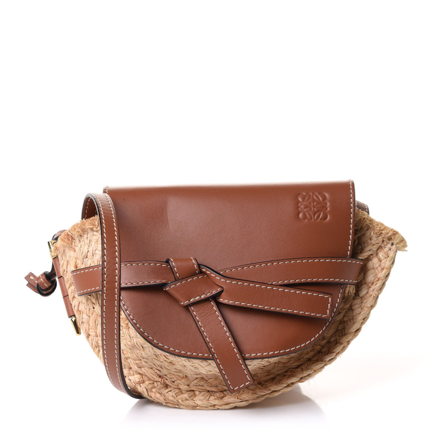 Calfskin Raffia Mini Gate Crossbody Bag Natural Tan
