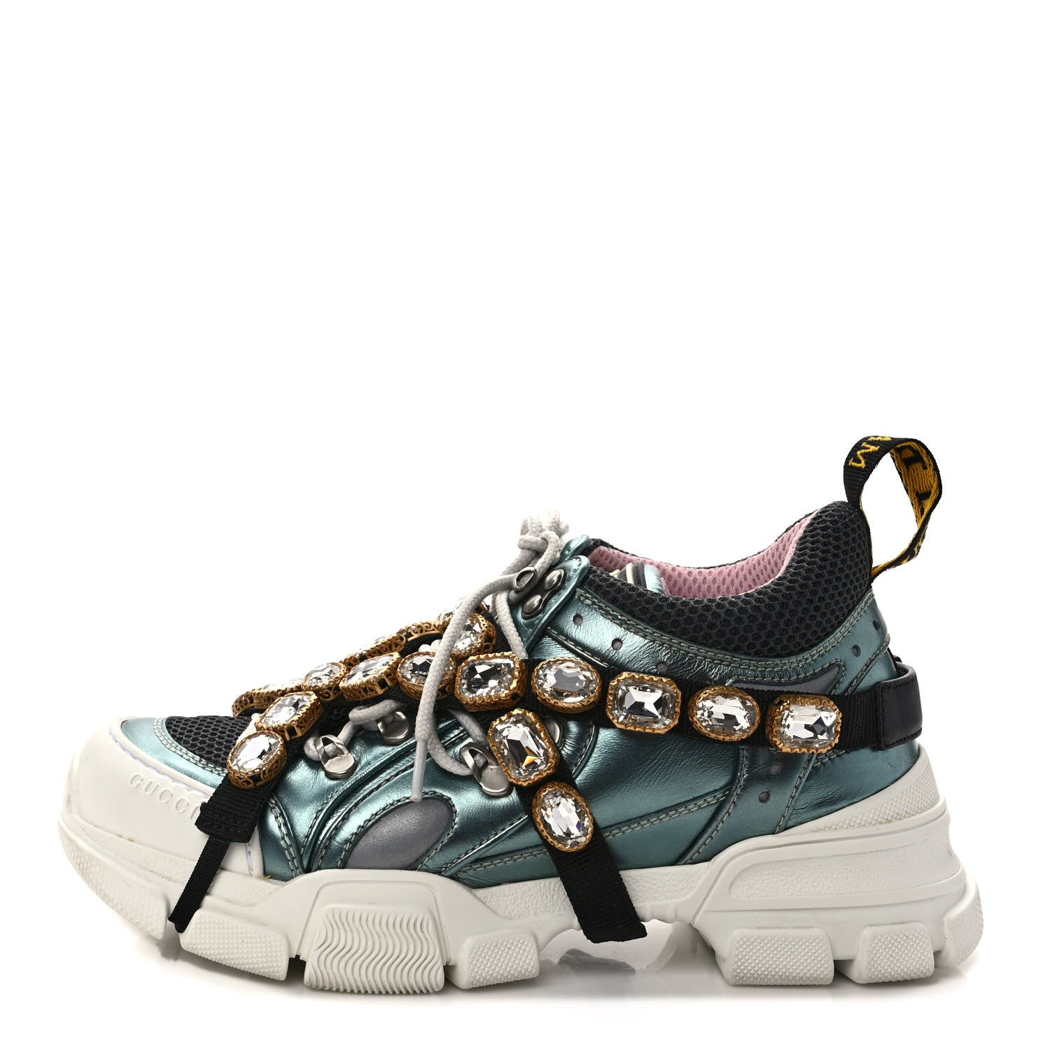 Gucci X SEGA Metallic Calfskin Removable Crystals Womens Flashtrek Sneakers 38 Lago 1 of 9