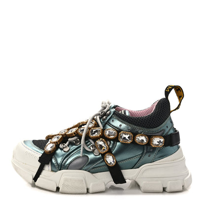Gucci X SEGA Metallic Calfskin Removable Crystals Womens Flashtrek Sneakers 38 Lago 1 of 9