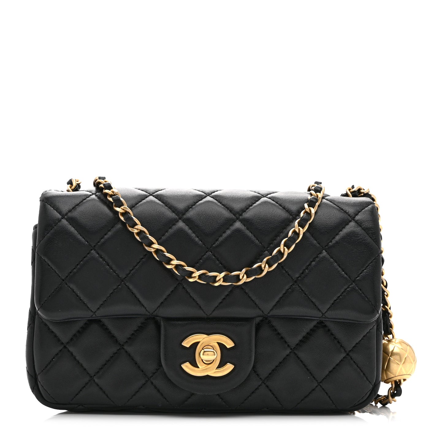Lambskin Quilted Mini Rectangular Pearl Crush Flap Black