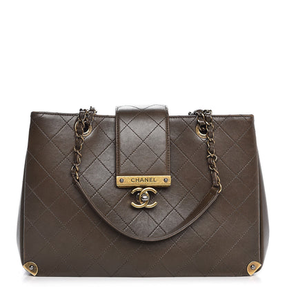 Chanel Lambskin Around The Corner Medium Shopping Tote Khaki 1 of 17