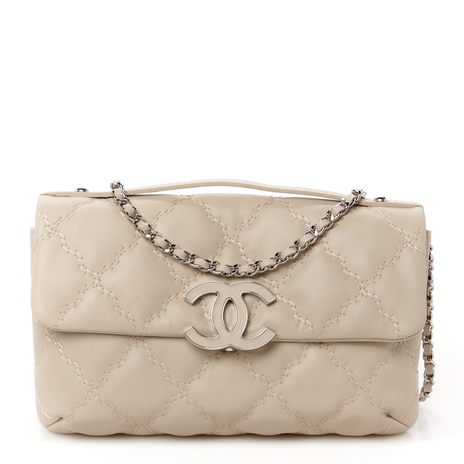 Chanel Calfskin Quilted Double Stitch Hamptons Clutch with Chain Beige Clair 1 of 11