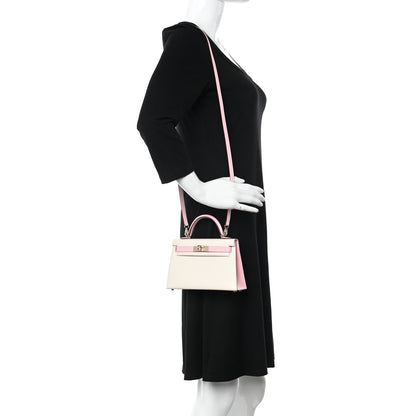 Hermes Chevre Mysore Horseshoe Mini Kelly Sellier 20 Nata Rose Sakura 3 of 10