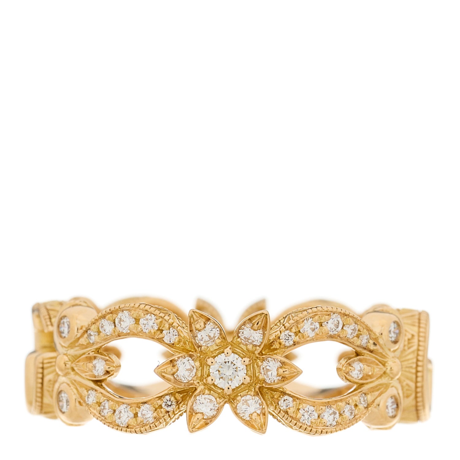 Gucci 18K Yellow Gold Diamond Flora Ring 50 5.5 1 of 5