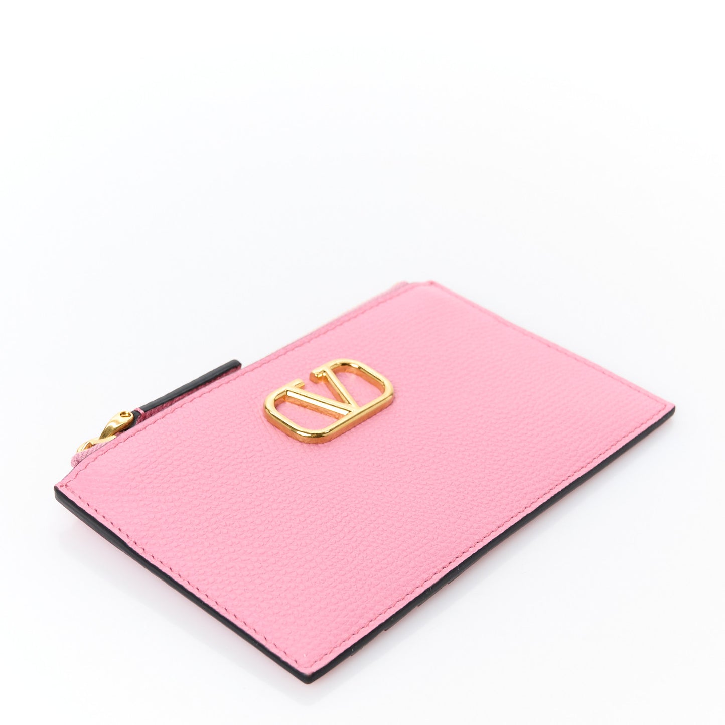 Grained Calfskin VLogo Coin Case Card Holder Pink