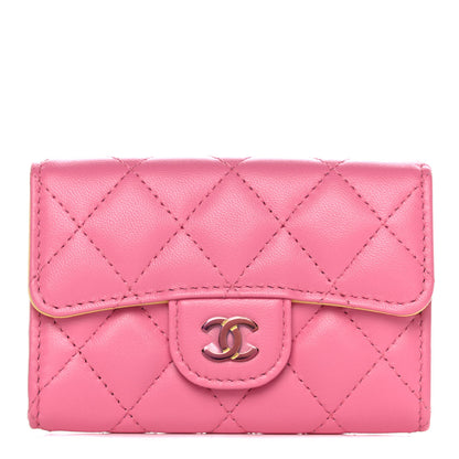 Chanel Lambskin Quilted Flap Card Holder Wallet Pink Yellow 1 of 11