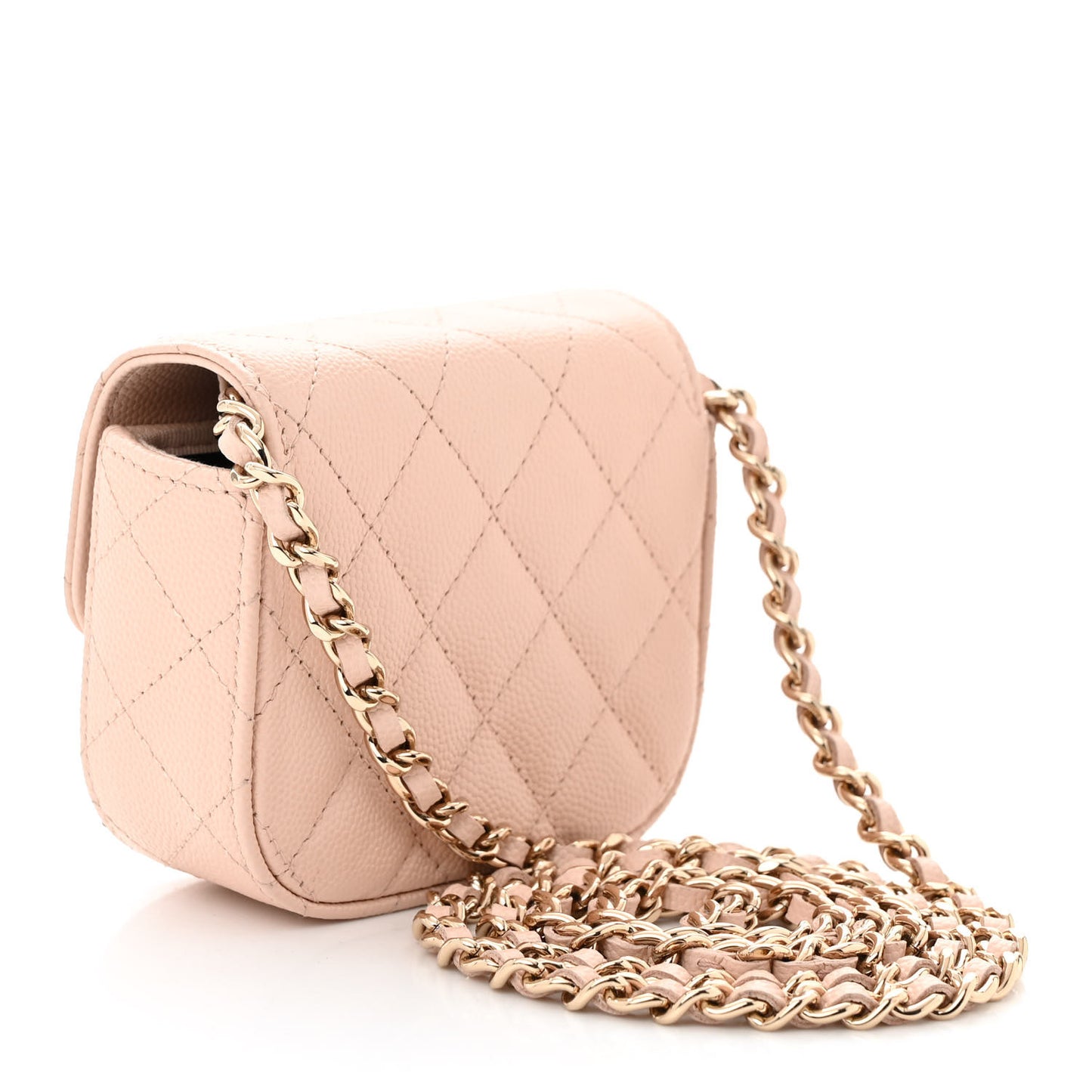 Caviar Quilted Mini Clutch With Chain Light Beige