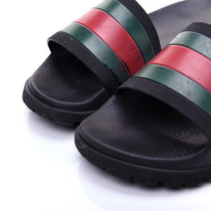 Gucci Rubber Web Mens Lug Sole Slide Sandals 6 Black Green Red 5 of 11
