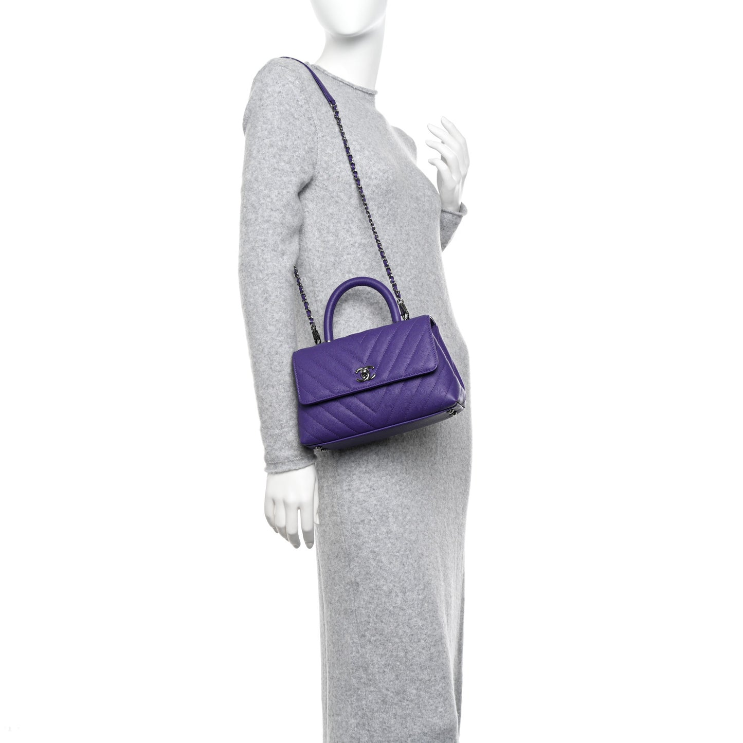 Caviar Chevron Quilted Mini Coco Handle Flap Purple