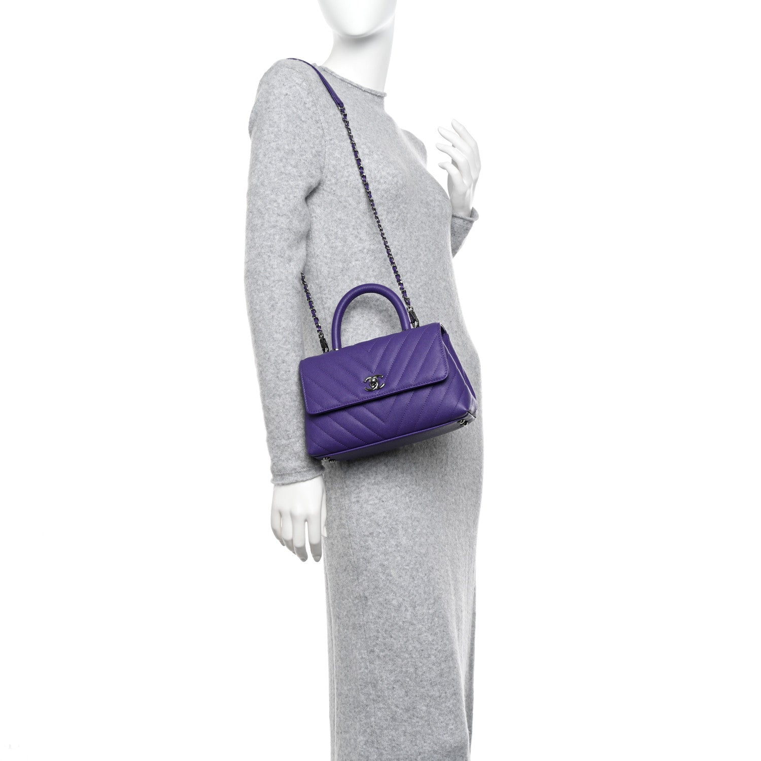 Chanel Caviar Chevron Quilted Mini Coco Handle Flap Purple 2 of 11