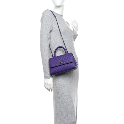 Chanel Caviar Chevron Quilted Mini Coco Handle Flap Purple 2 of 11