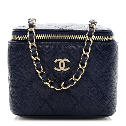 Chanel Caviar Quilted Mini Vanity Case With Chain Navy Blue 1 of 10