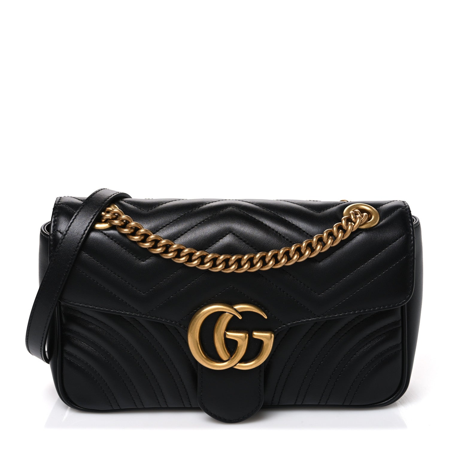 Gucci Calfskin Matelasse Small GG Marmont Shoulder Bag Black 1 of 10