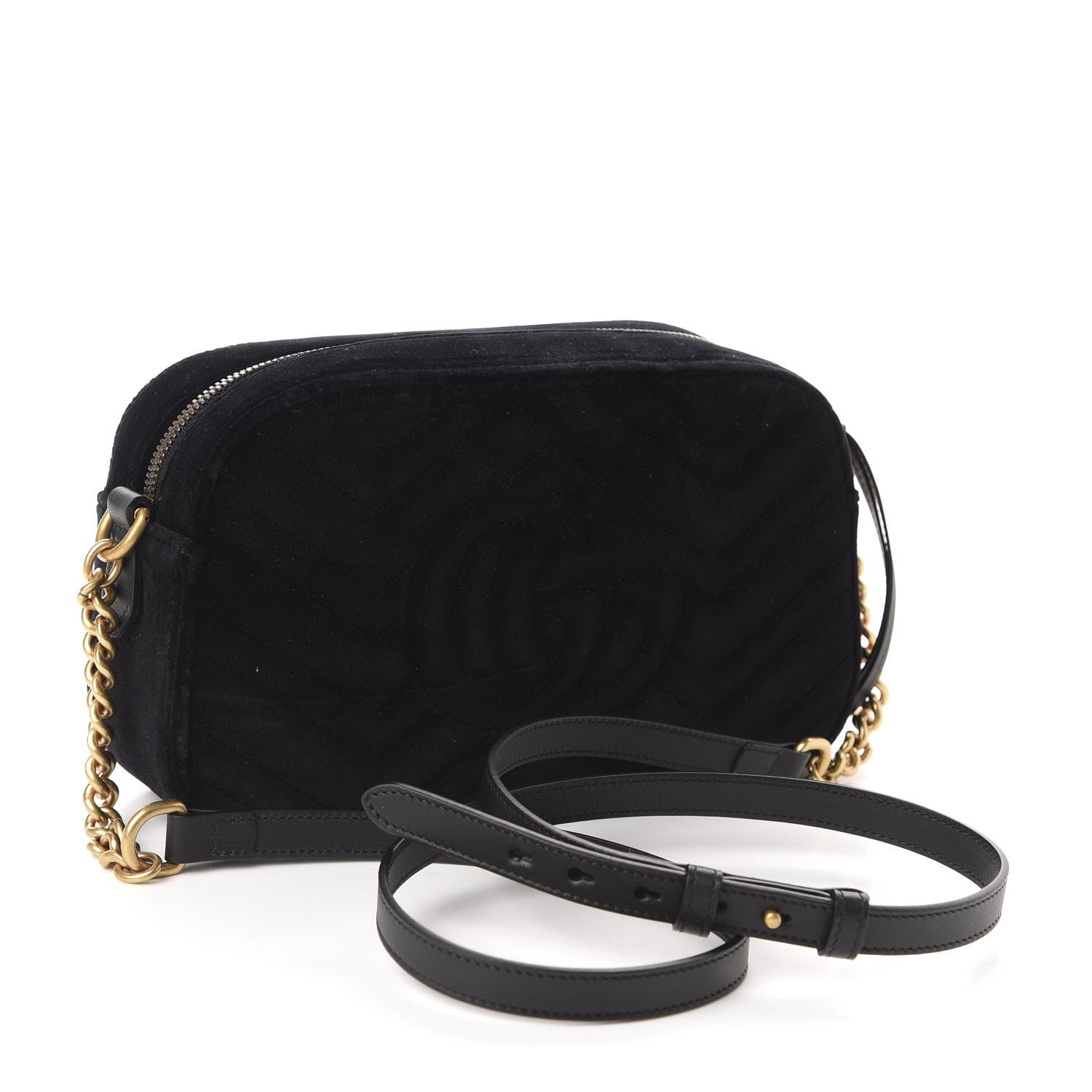 Gucci Velvet Matelasse Deer Embroidered Small GG Marmont Chain Shoulder Bag Black 3 of 10