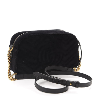 Gucci Velvet Matelasse Deer Embroidered Small GG Marmont Chain Shoulder Bag Black 3 of 10