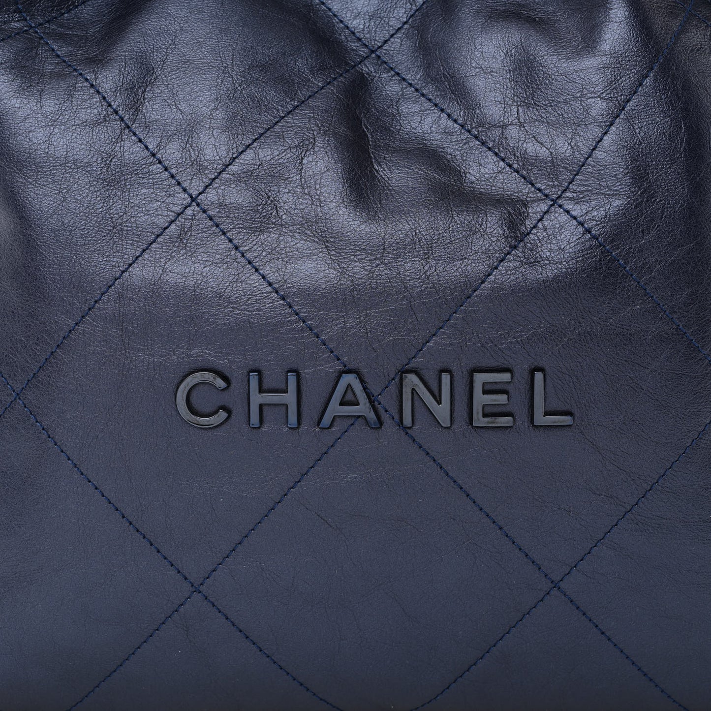 Metallic Calfskin Quilted Small Chanel 22 Navy Blue