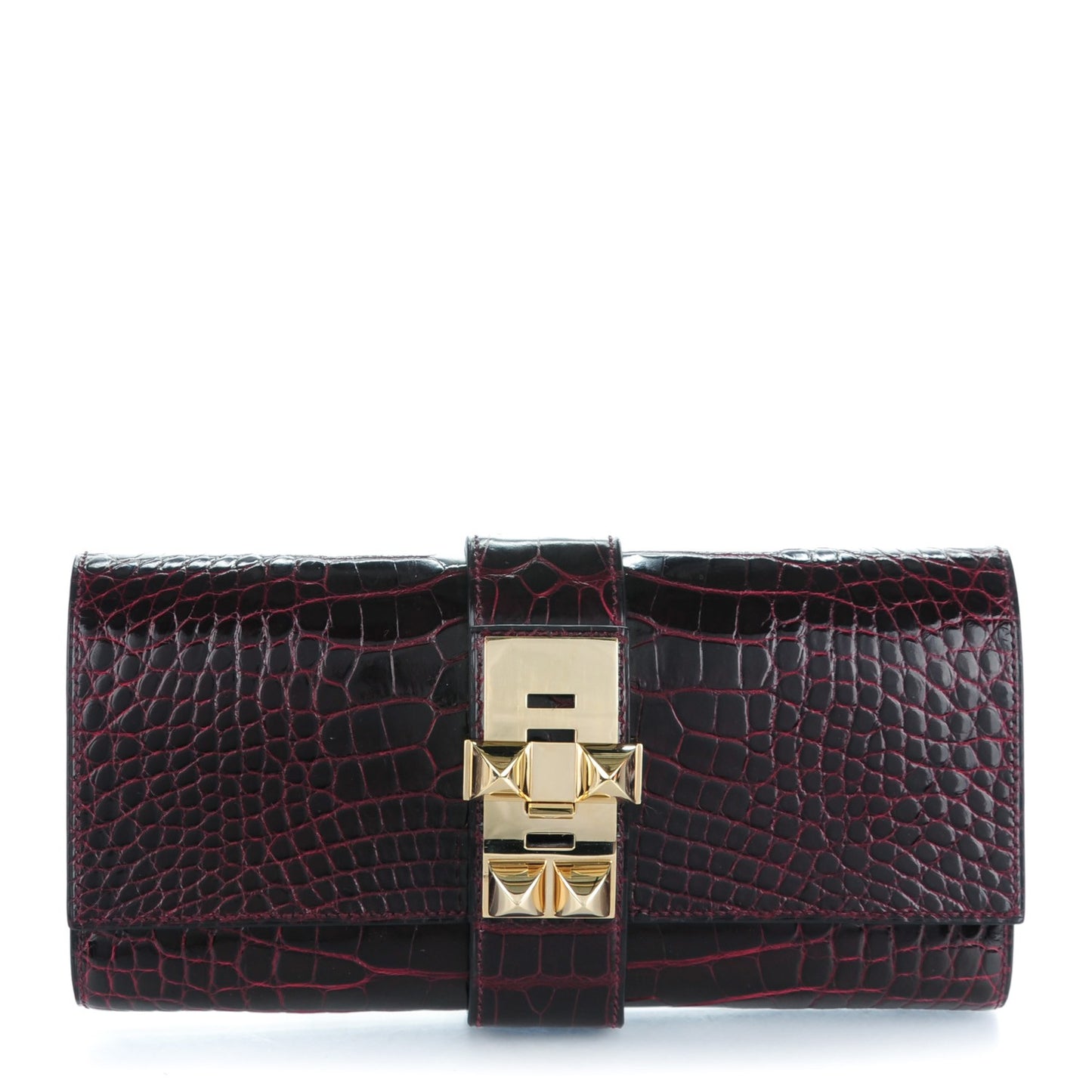 Shiny Alligator Medor Clutch 23 Bordeaux