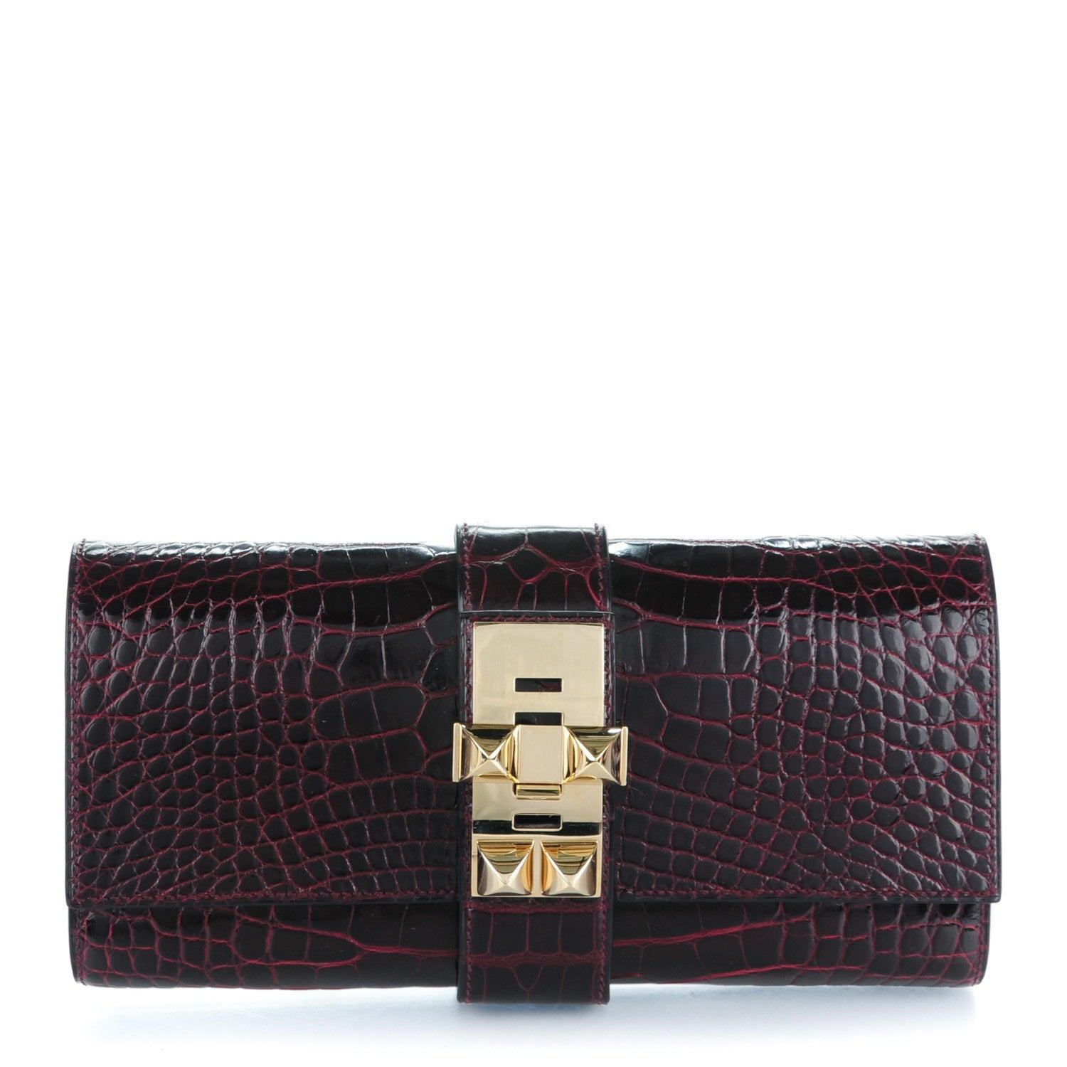 Hermes Shiny Alligator Medor Clutch 23 Bordeaux 1 of 11