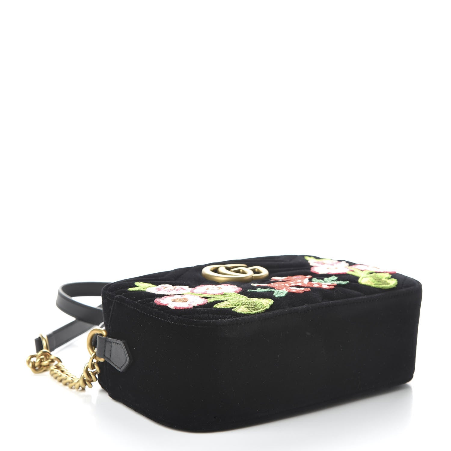 Gucci Velvet Matelasse Deer Embroidered Small GG Marmont Chain Shoulder Bag Black 4 of 10