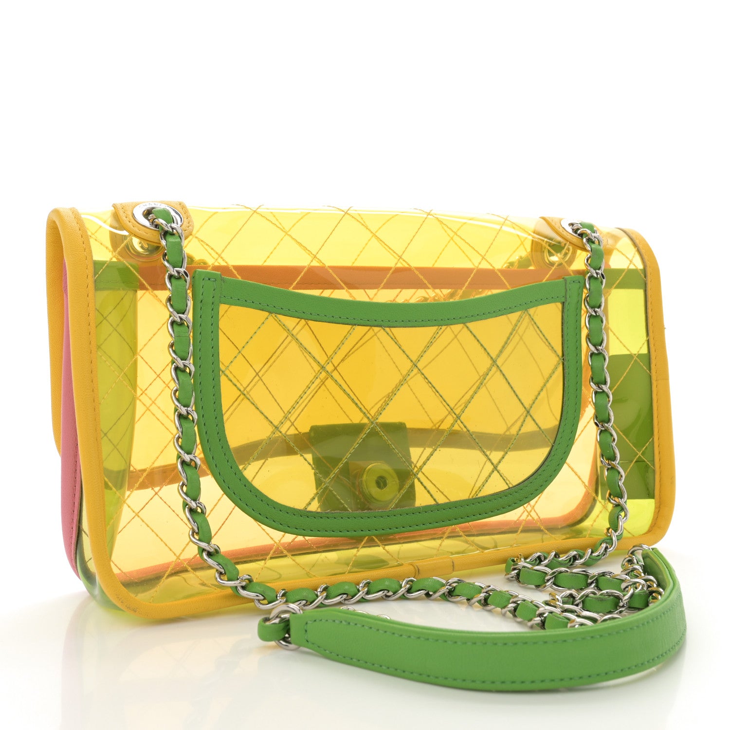 Chanel PVC Lambskin Stitched Medium Coco Splash Flap Yellow Green Pink 3 of 12