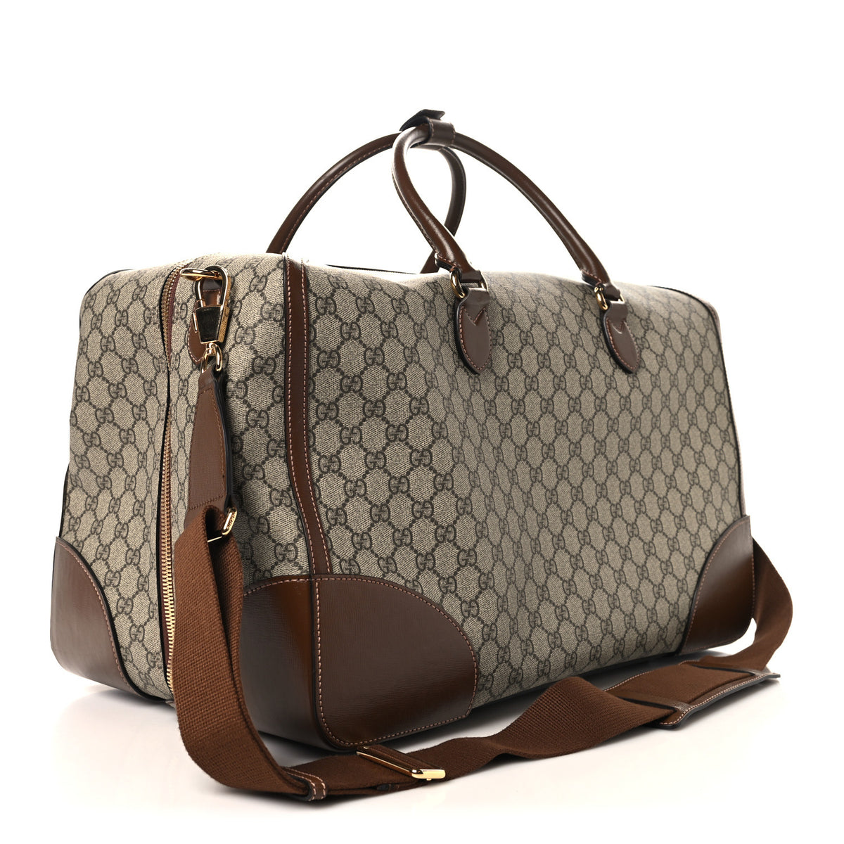 GG Supreme Monogram Azalea Calfskin Retro Interlocking G Large Duffle Bag Beige Ebony Brown Sugar