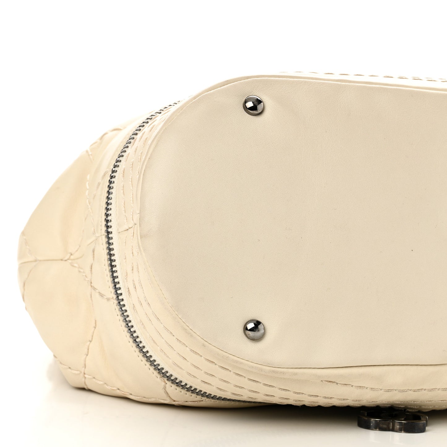 Lambskin Stitched Expandable Tote White