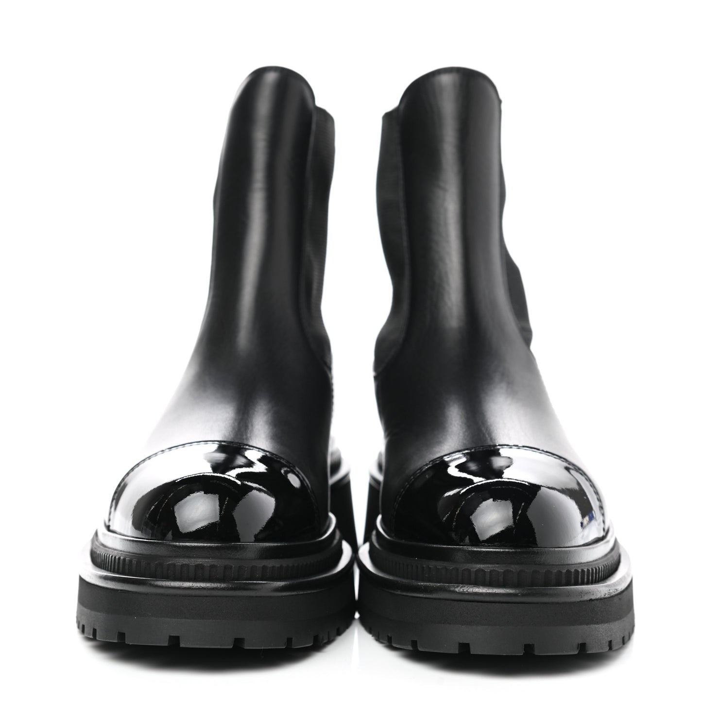 Calfskin Patent Cap Toe Ankle Boots 36 Black
