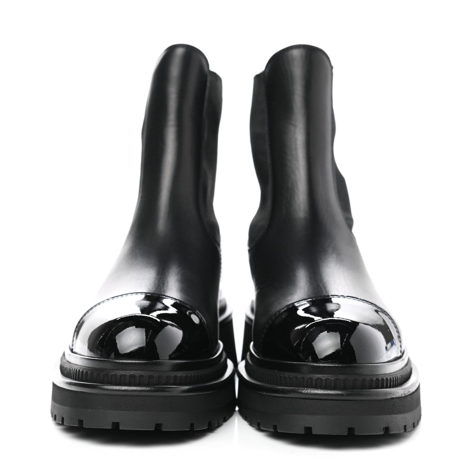 Chanel Calfskin Patent Cap Toe Ankle Boots 36 Black 2 of 8