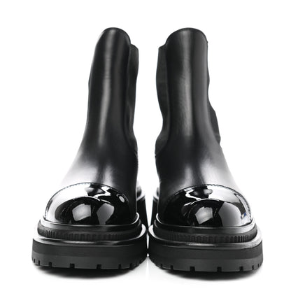 Chanel Calfskin Patent Cap Toe Ankle Boots 36 Black 2 of 8