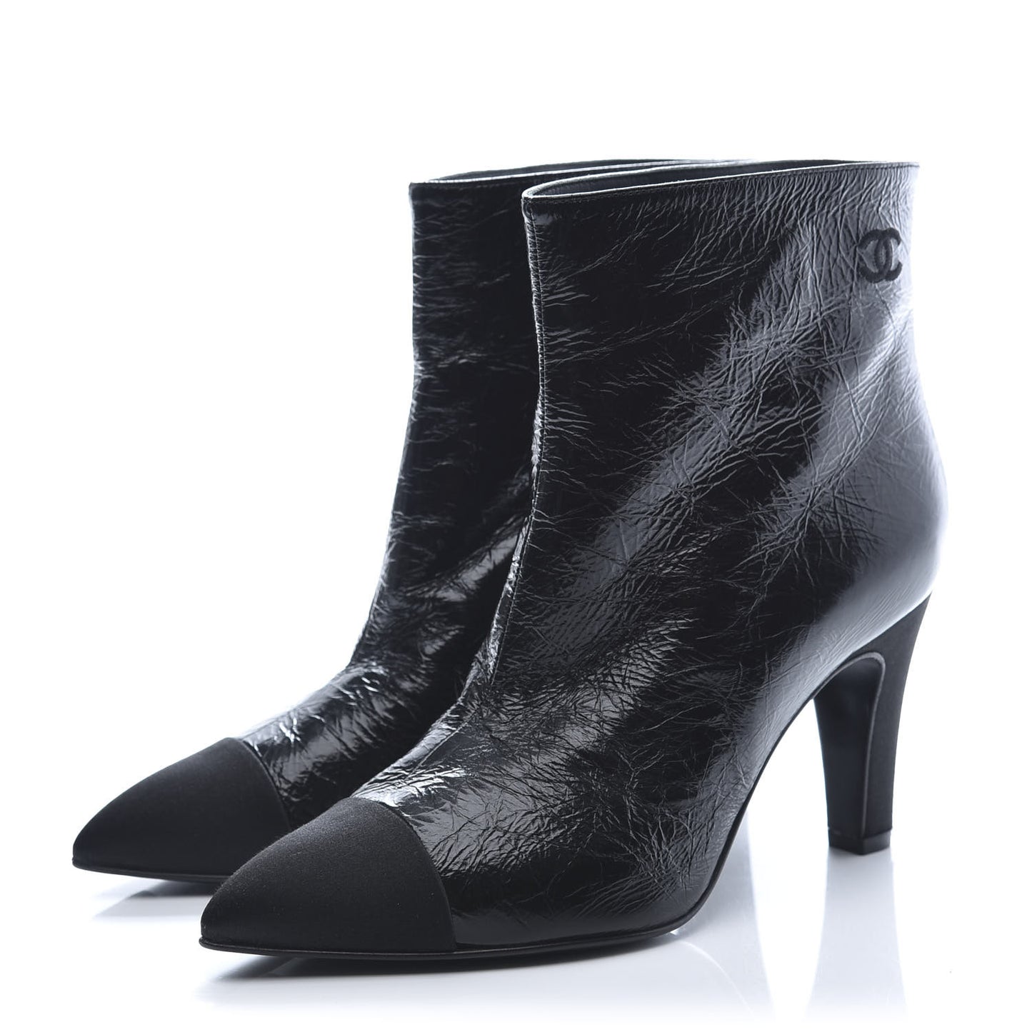 Crumpled Calfskin Satin Cap Toe Short Ankle Boots 37 Black