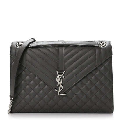 Saint Laurent Grain De Poudre Textured Mixed Matelasse Large Triquilt Monogram Satchel Earth 1 of 10