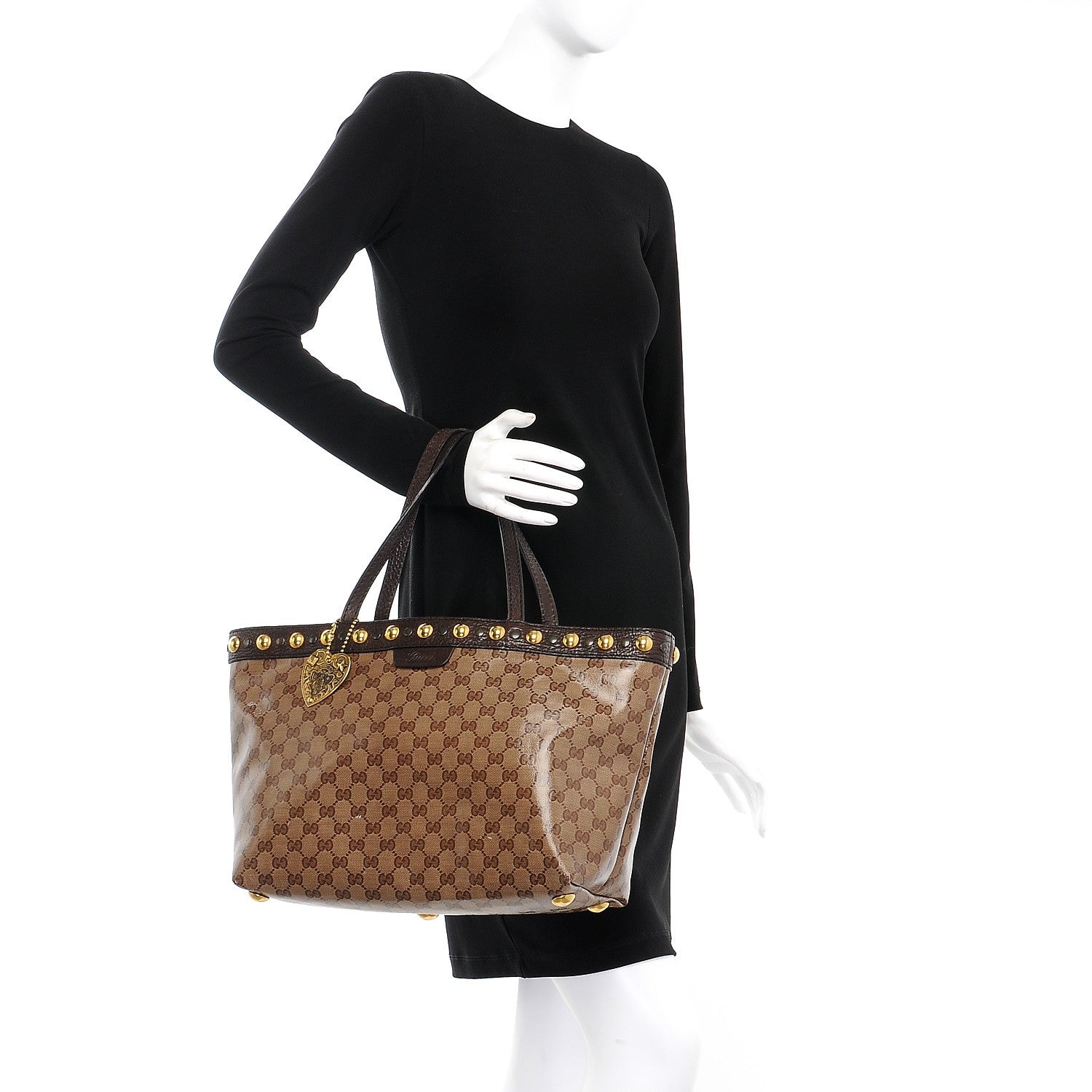 Gucci Crystal Monogram Medium Babouska Shopping Tote Dark Brown 2 of 7