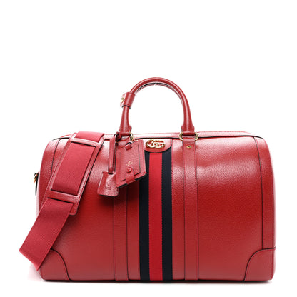 Gucci Textured Dollar Calfskin Web Medium Duffle Bag Red 1 of 9