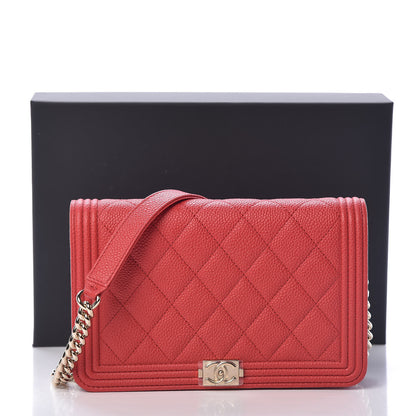 Chanel Caviar Quilted Boy Wallet On Chain WOC Red 14 of 14