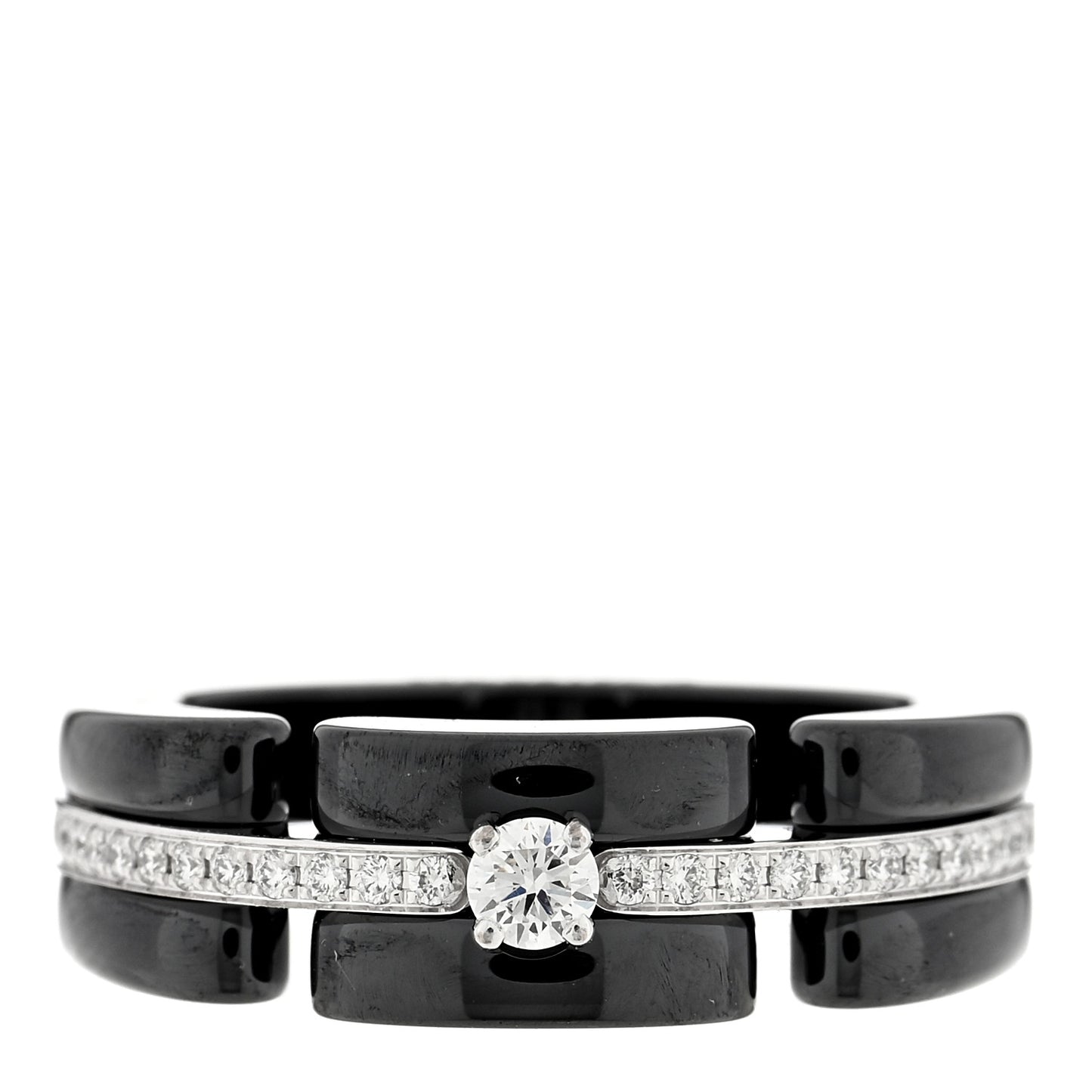 18K White Gold Diamond Ceramic Ultra Solitaire Ring 53 6.25 Black
