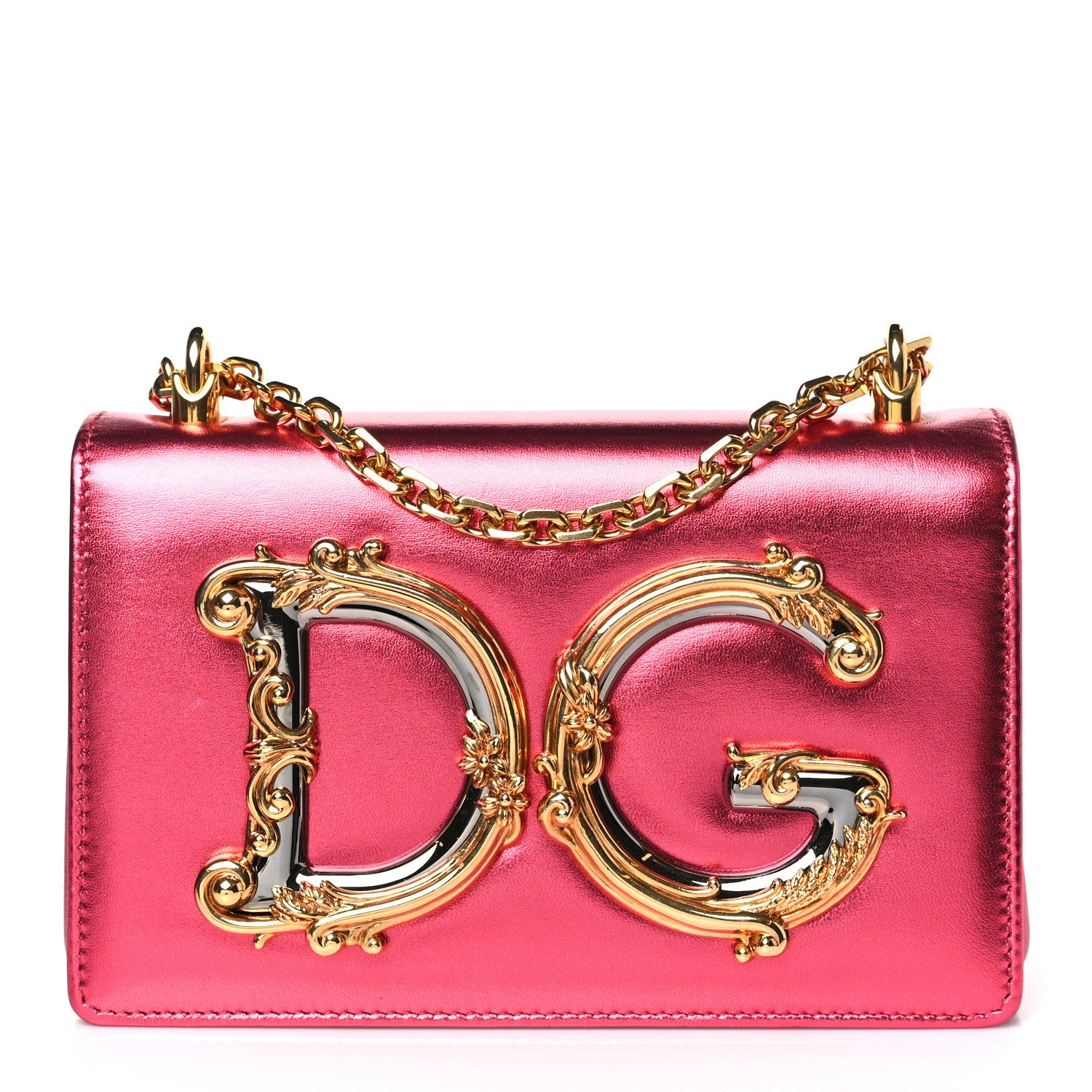 Dolce & Gabbana Metallic Calfskin DG Girls Shoulder Bag Red 1 of 9