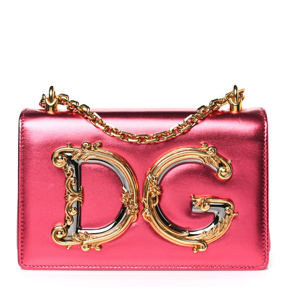 Dolce & Gabbana Metallic Calfskin DG Girls Shoulder Bag Red 1 of 9
