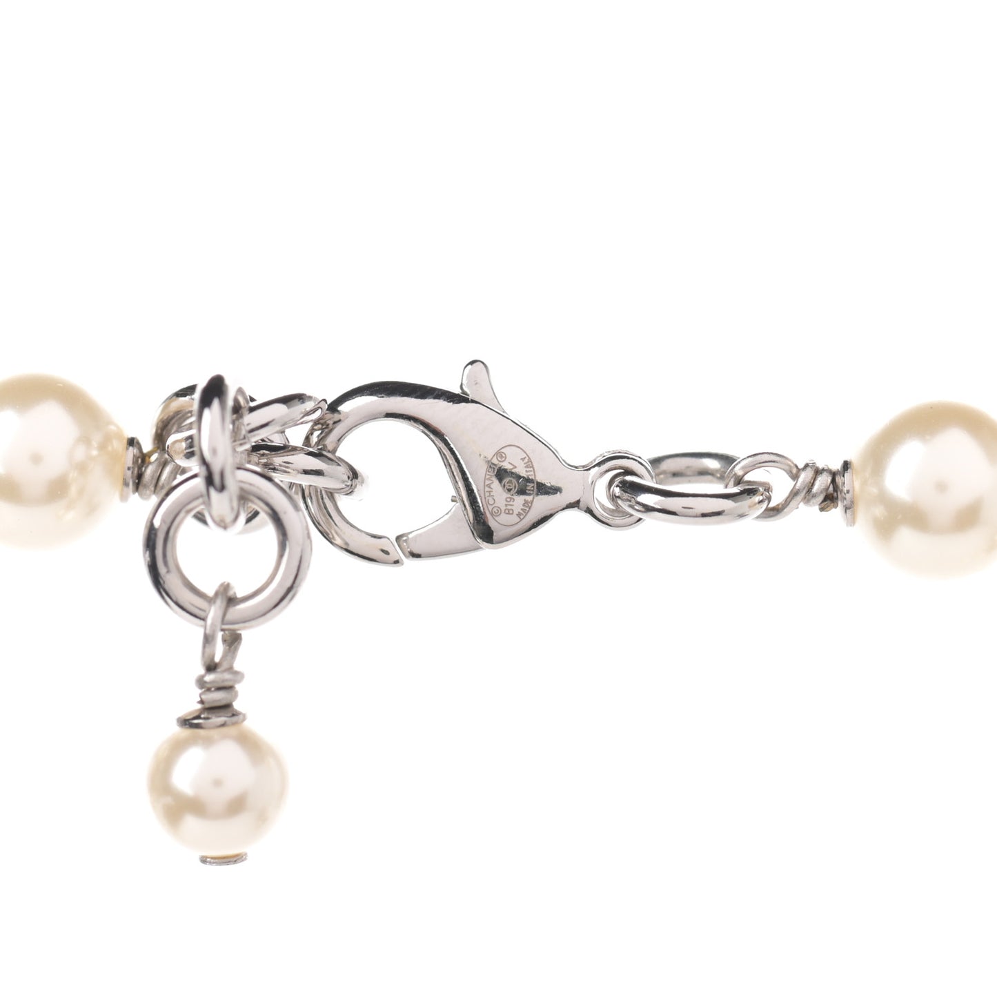 Crystal Pearl CC Long Necklace Silver
