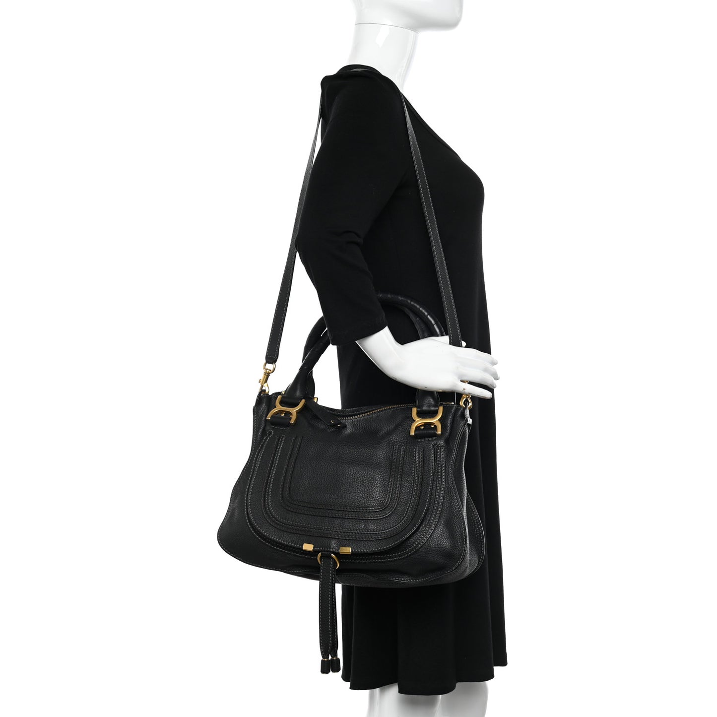 Calfskin Medium Marcie Satchel Black