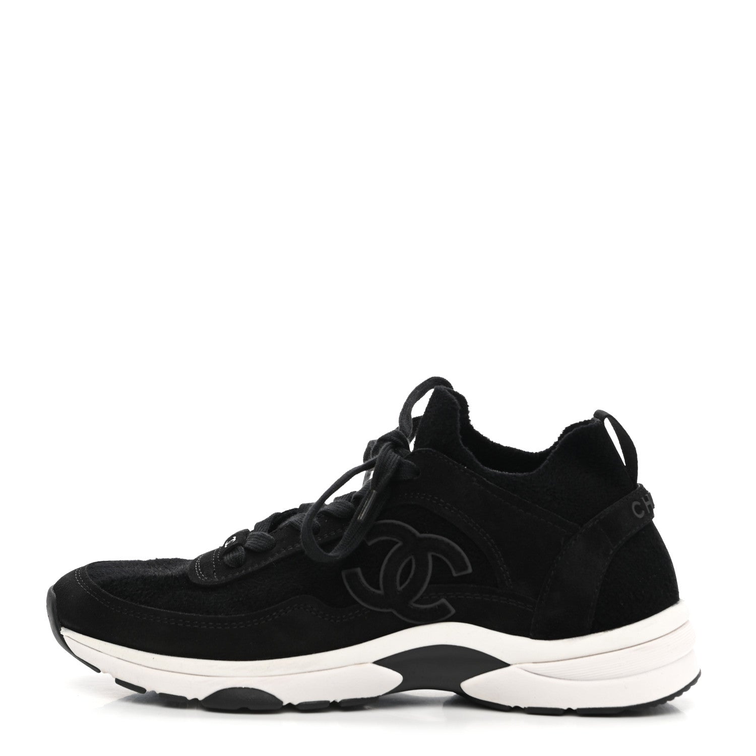 Chanel Fabric Suede Calfskin Stretch CC Sneakers 40 Black 1 of 7