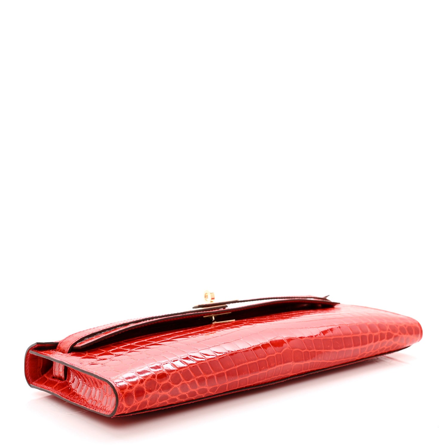 Hermes Shiny Niloticus Crocodile Kelly Cut Pochette Geranium 4 of 9