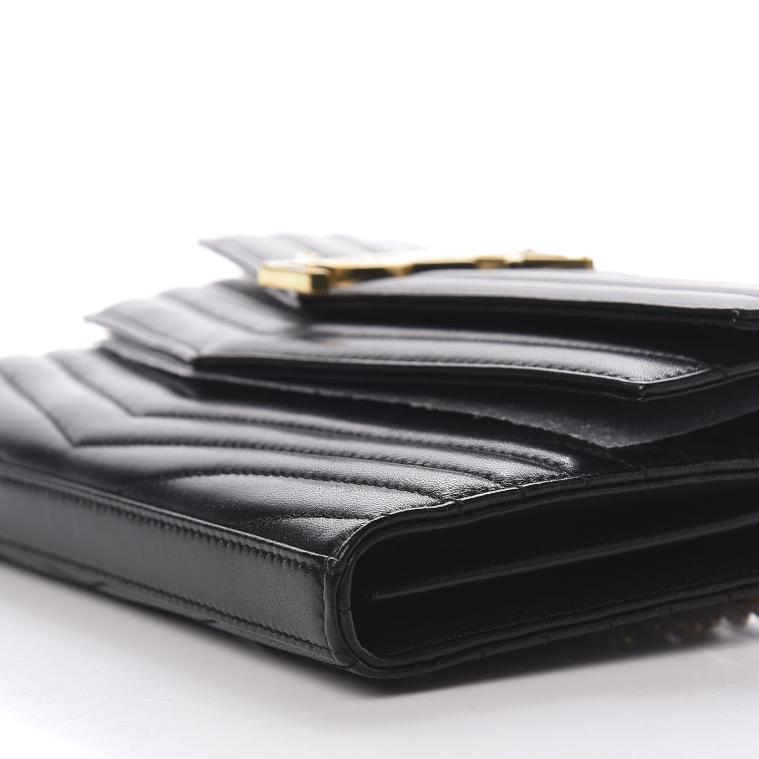 Saint Laurent Lambskin Matelasse Chevron Monogram Sulpice Chain Wallet Black 7 of 10