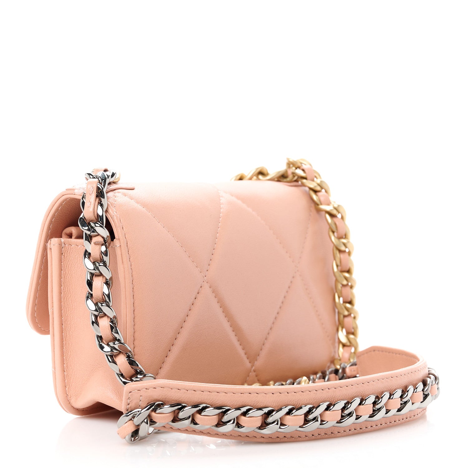 Chanel Lambskin Quilted Chanel 19 Flap Phone Holder With Chain Pink 3 of 11