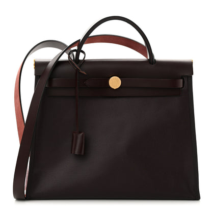 Hermes Toile H Berline Vache Hunter Herbag Zip 31 PM Rouge Sellier 1 of 10