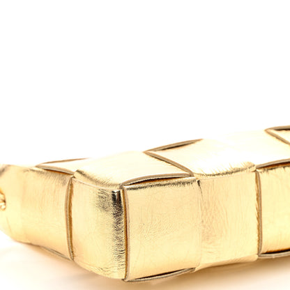Bottega Veneta Metallic Lambskin Maxi Intrecciato Cassette Pouch On Strap Bag Gold 8 of 9